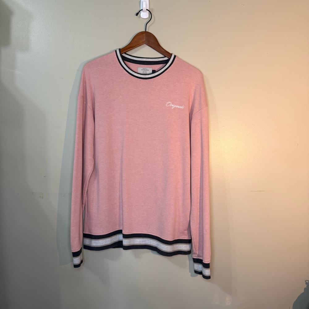 Jack &‎ Jones Pink Crewneck Sweater with Black & White Trim